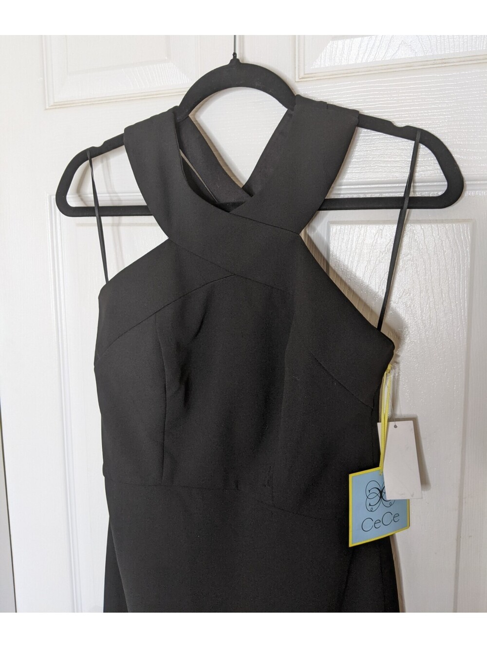 CeCe Black Halter Cocktail Sheath Dress Sz 4 CrissCross Straps Party Wedding NWT